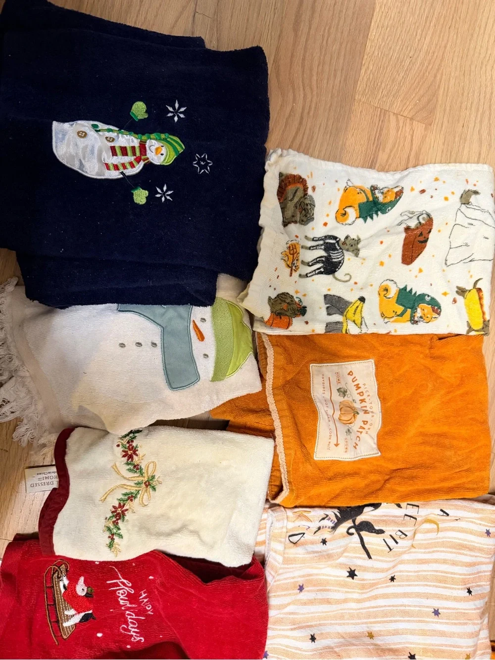Assorted Colorful Kitchen Towels - Primarily Holiday Themed